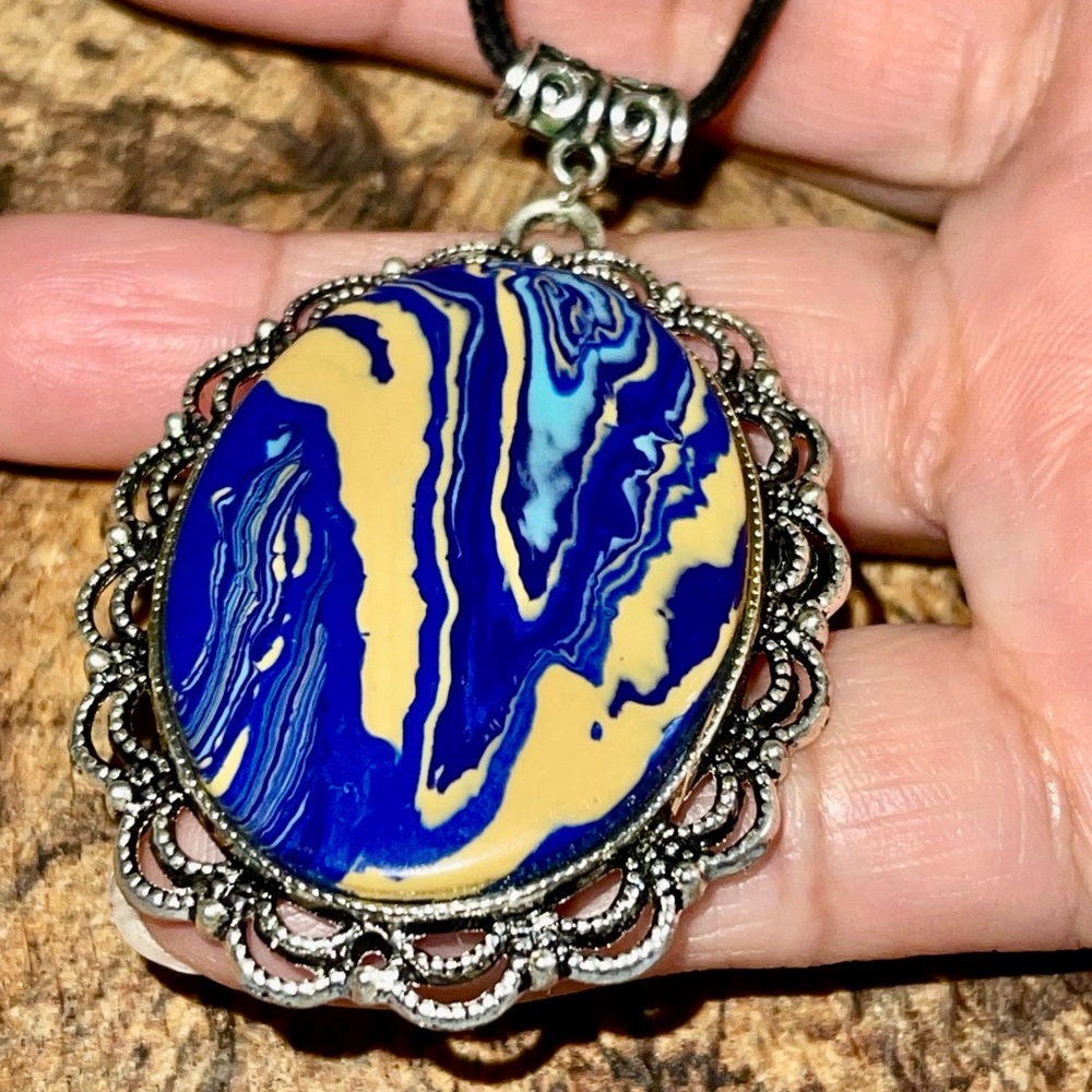 Blue & Yellow Rainbow Calsilica Pendant 2 1/2”
